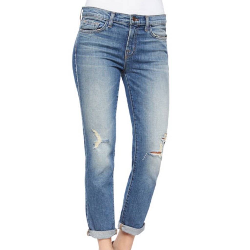 J Brand Slim Boyfriend Distressed Button Fly Jean In Keeper